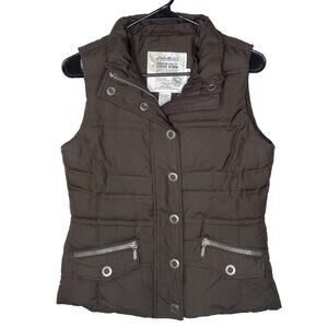 Y2K Eddie Bauer Goose Down Puffer Vest Brown Quilted 700 Fill Power XS Retro